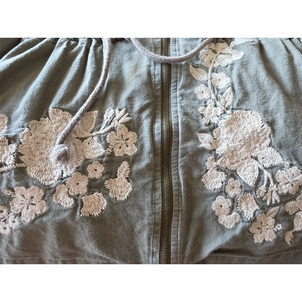 Andree by Unit Womens Vest L Olive Sleeveless Jacket White Floral Embroidery - Picture 7 of 8